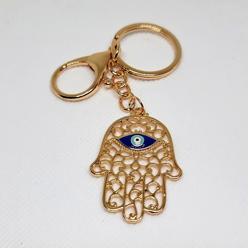 Evil Eye Golden Palm Keychain Bag Charm Gold or Silver ·4In Drop · New